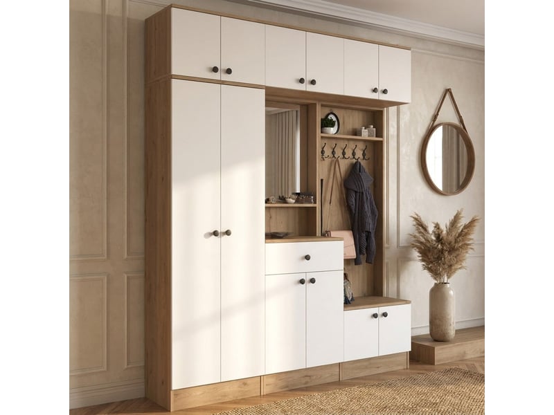  Meuble d'entrée avec porte-manteau et miroir aether - noyer  - Conforama B