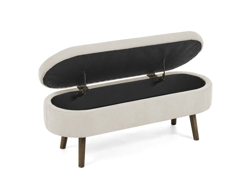  Banc de rangement 110x40x42 cm avec coffre 20 l, pieds en bois, pour chambre et salon, assise tissu chenille, beige  - Conforama A