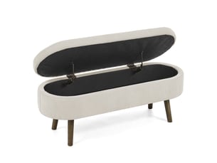 Banc de rangement 110x40x42 cm avec coffre 20 l, pieds en bois, pour chambre et salon, assise tissu chenille, beige