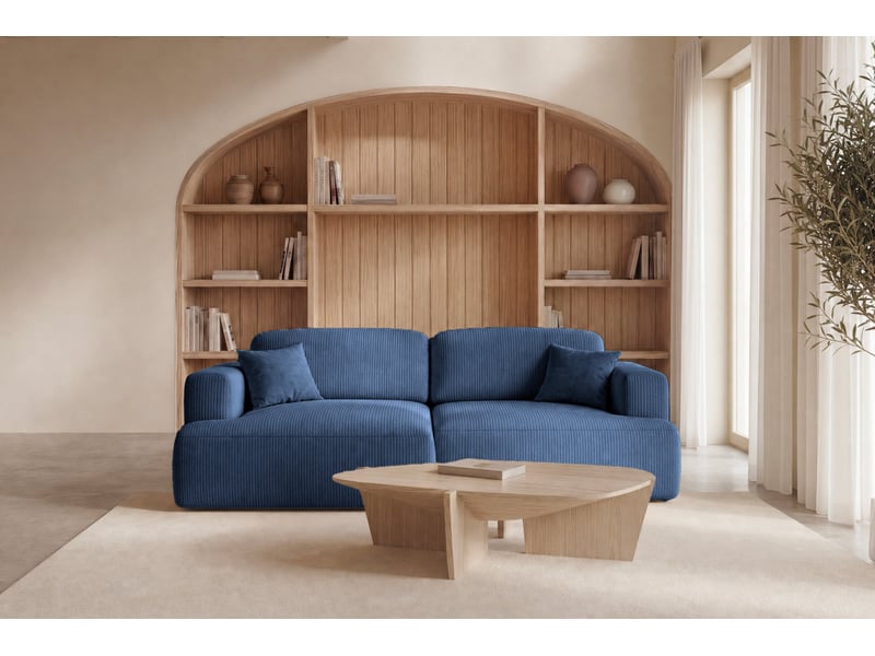 Chiara - canapé d'angle convertible petit velours côtelé 4 places bleu gauche - Conforama D