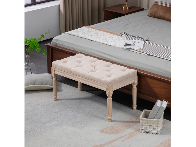  Banc rembourré vintage 80 x 40 x 43 cm beige en polyester, assise capitonnée pour l'entrée et le salon  - Conforama B