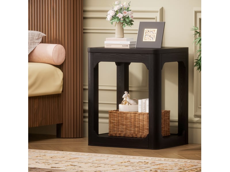 Table basse lot de 2 à 2 niveaux avec plateau épais pour salon et chambre en mdf noir 50 × 40 × 60 cm - Conforama B