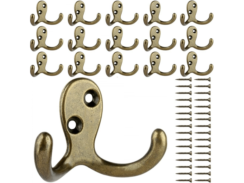  Lot de 16 crochets muraux robustes à double crochet, bronze antique, avec vis, adaptés pour suspendre manteaux, écharpes, serviettes, orange  - Conforama A