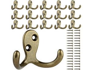 Lot de 16 crochets muraux robustes à double crochet, bronze antique, avec vis, adaptés pour suspendre manteaux, écharpes, serviettes, orange