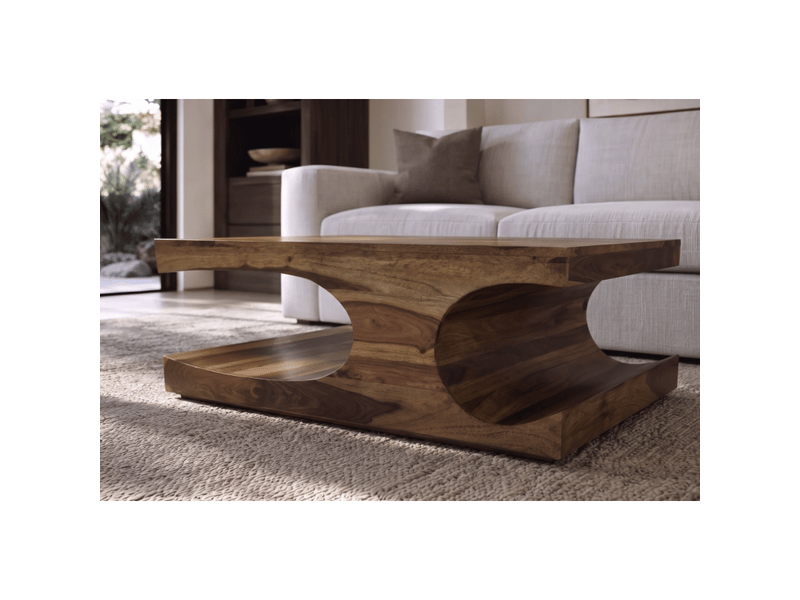 Table basse noma 105 cm en bois de sheesham massif verni avec niches arrondies - Conforama E