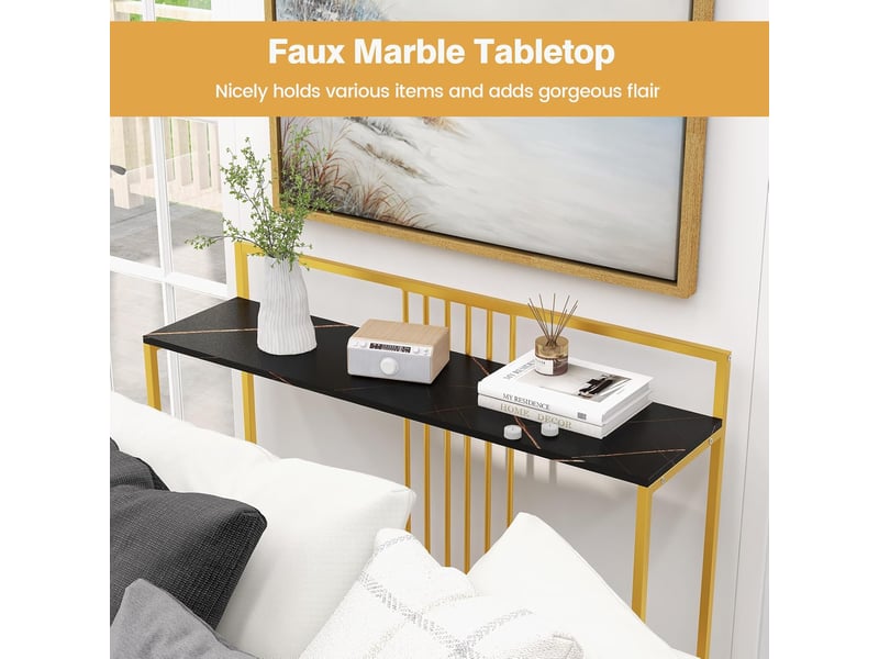 Table console d'entrée, meuble d'entrée, table haute et étroite, console économe en espace et moderne, avec structure métallique (noir)  - Conforama D