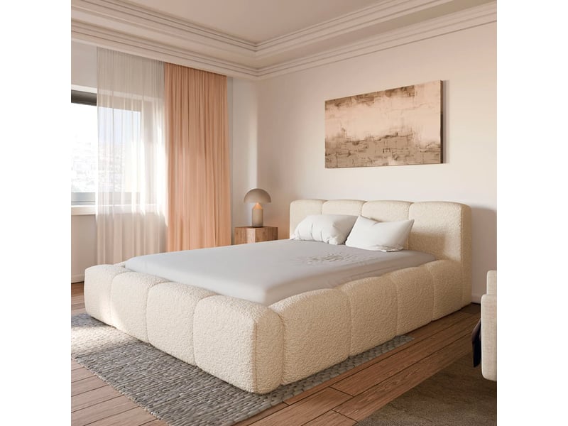  Lit coffre équinox beige drimz - 180x200cm - tissu bouclé Équinox - Conforama B