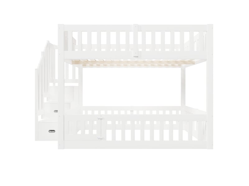 Lit superposé 140x200 cm avec escalier de rangement, blanc, sans matelas - Conforama E