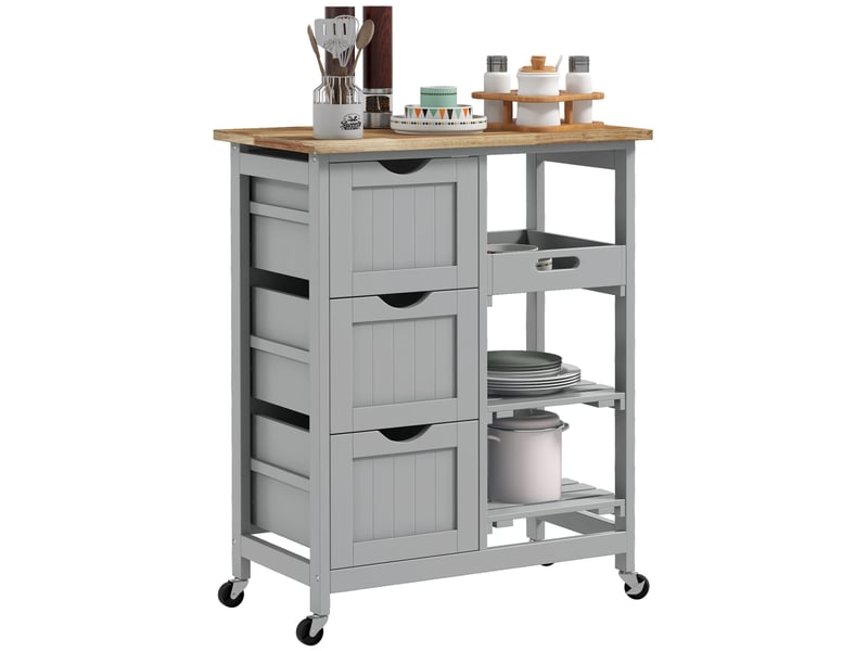  Desserte de cuisine à roulettes 3 tiroirs 2 étagères bois et mdf gris 67 x 37 x 85,5 cm  - Conforama A