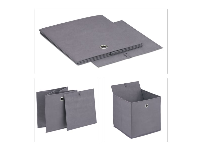  Lot de 4 boîtes de rangement pliables carrées 30 x 30 x 30 cm pratiques chambre salon en tissu gris 13_0013906  - Conforama C