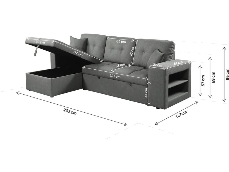 Canapé d'angle convertible-réversible tissu style bubble axel - 3 places - noir - Conforama C