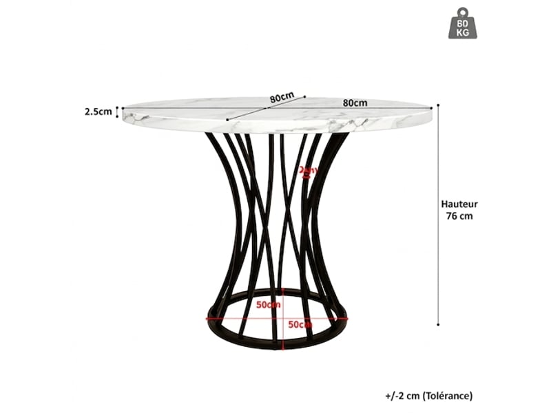  Ensemble table ronde 80 cm et 4 chaises en velours gris, plateau effet marbre blanc  - Conforama D