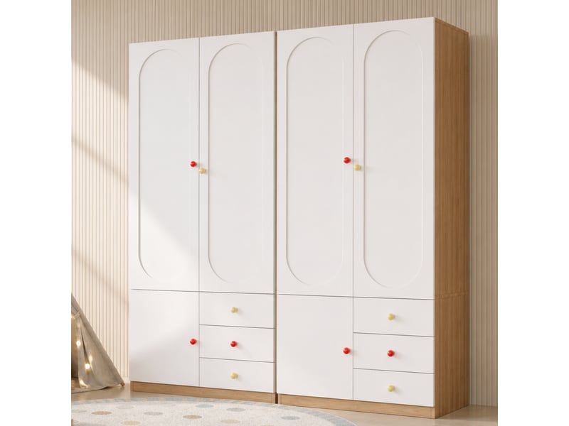  Lot de 2 armoires 2 portes 3 tiroirs avec penderie en mdf blanc 160x50x200 cm N883P52447879H-2 - Conforama D