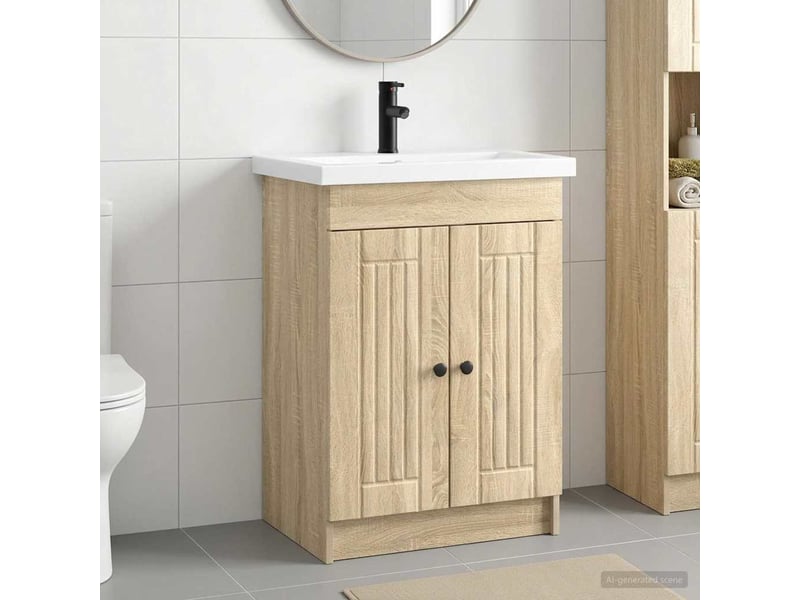  Ensemble de mobilier de salle de bain chêne sonoma shl5483  - Conforama B