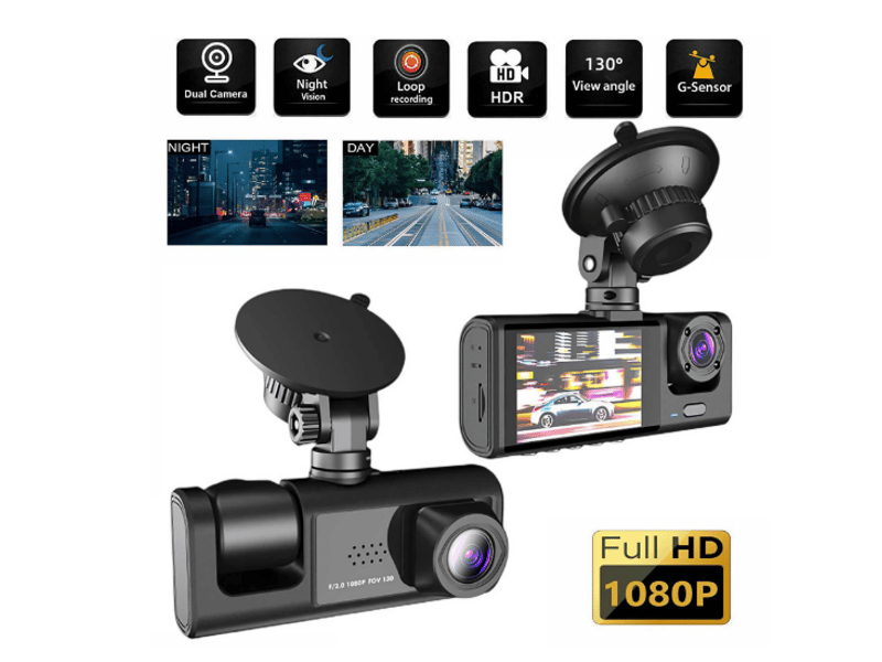  Dashcam voiture 3 canaux full hd 1080p wifi – caméra embarquée avant, intérieur et arrière avec écran ips 2,0, vision nocturne infrarouge, g-sensor et mode parking – noir  - Conforama B