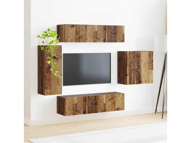  Ensemble de meuble tv - banc tv - meuble de rangement mural 6 pcs bois ancien  - Conforama D