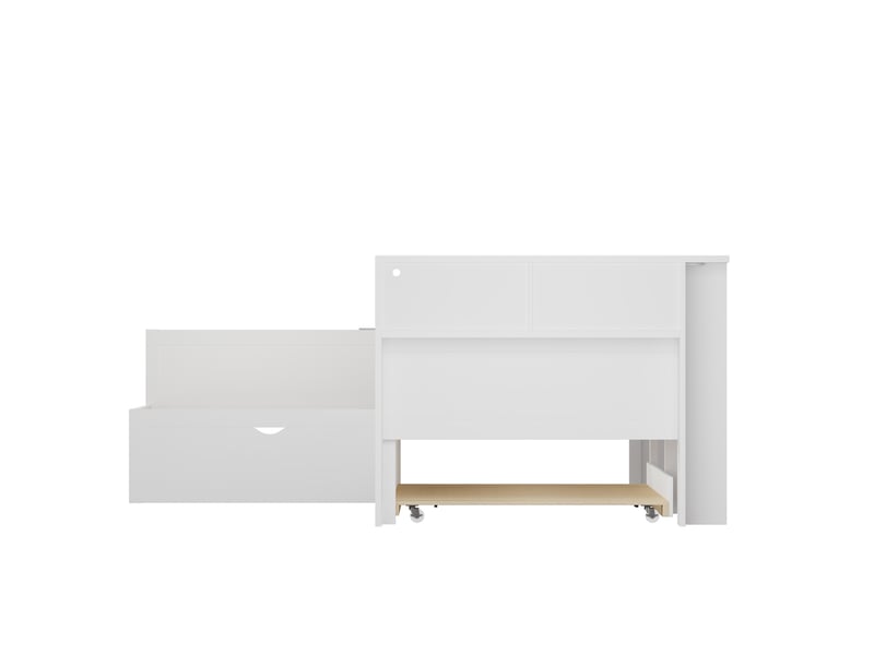  Lit avec rangement 90x200 cm, avec tiroir, led et ports usb, en bois, blanc  - Conforama D