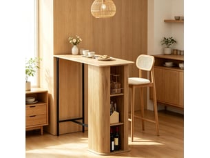 Table de bar avec prises intégrées, 3 niches et pieds métalliques réglables, bois naturel noir 112 × 50 × 106 cm