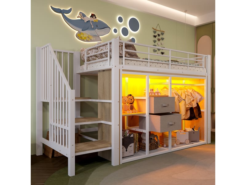  Lit mezzanine 90x200 cm coloris blanc led métal lit enfant blanc - Conforama D