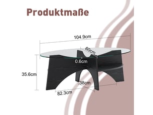 Table d'appoint ovale moderne en verre trempé 104,9 x 60 x 35,6 cm - piétement éventail mdf noir