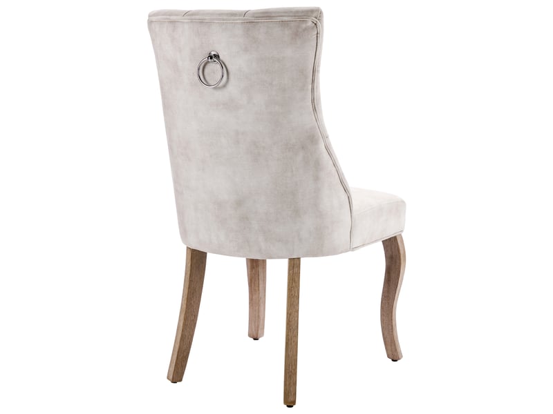 Lot de 6 chaises de salle à manger en velours beige clair, dossier capitonné à boutons, pieds bois massif - Conforama D