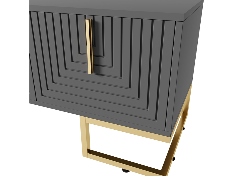 Meuble tv 170 cm gris noir avec 4 portes texturées et pieds dorés - Conforama R