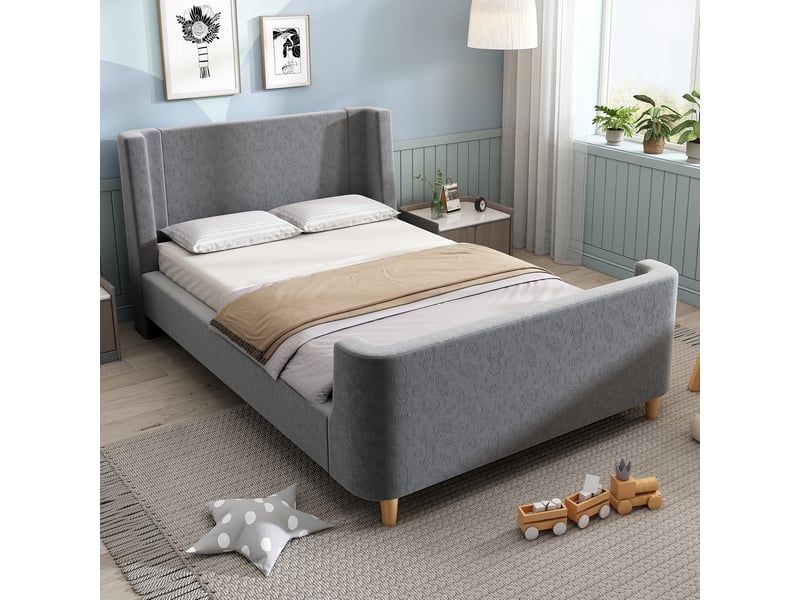  Modenvie lit enfant traineau 90x200 cm - velours à motif spatial, sommier inclus, sans matelas - gris  - Conforama B