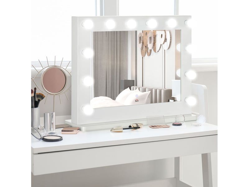  Miroir lumineux de salle de bain avec 12 led réglables, commande tactile et mémoire, en fer blanc 80 × 60 × 20 cm  - Conforama B
