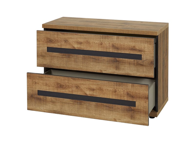  Commode 2 tiroirs aspect chêne artisan et graphite - andes ANDES - Conforama D