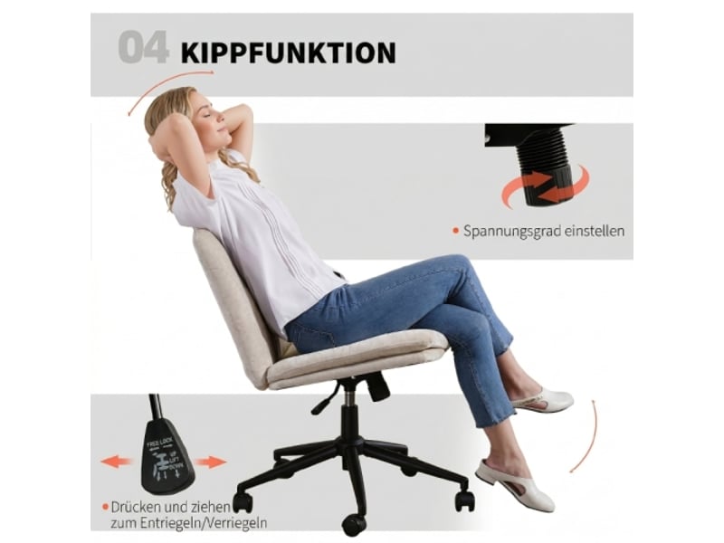  Chaise de bureau en tissu aspect lin, réglable en hauteur, pivotante, inclinable, beige  - Conforama D