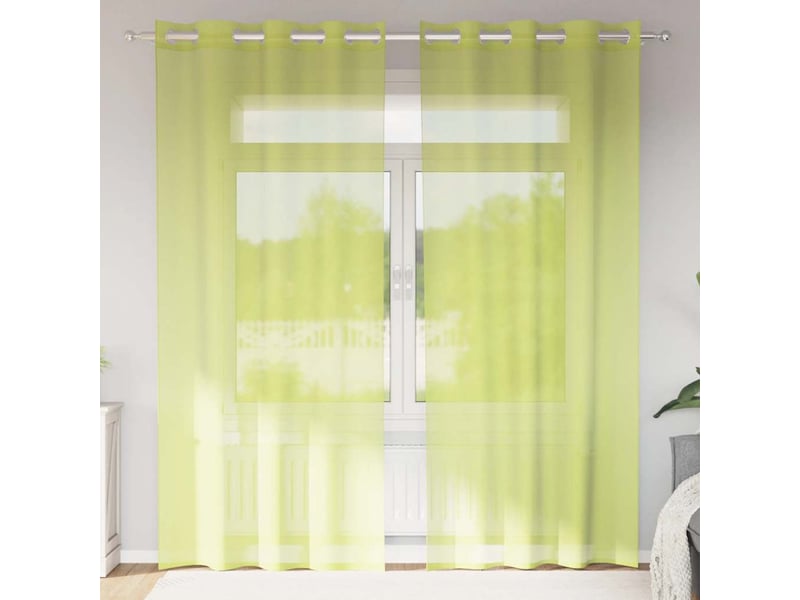  Lot de 2 rideaux en voile, voilages avec œillets vert pomme 140x225 cm cf44432  - Conforama B