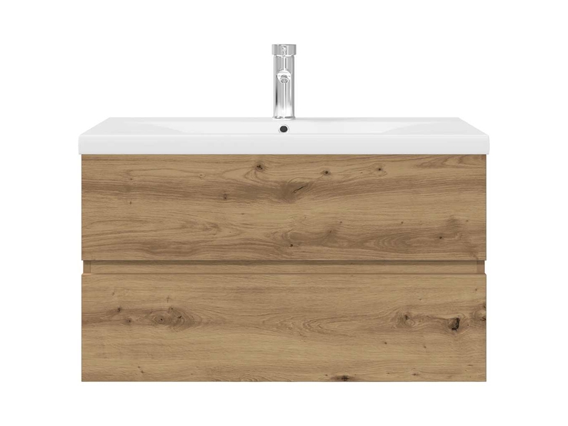  Meuble de lavabo avec bassin et robinet intégrés chêne artisanal  - Conforama E
