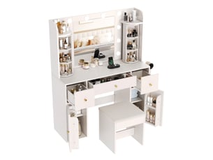 Coiffeuse 3 tiroir(s) Miroir LED intégrée avec 1 tabouret(s) inclu(s)  <strong>MODFU</strong> <strong></strong>  coloris blanc