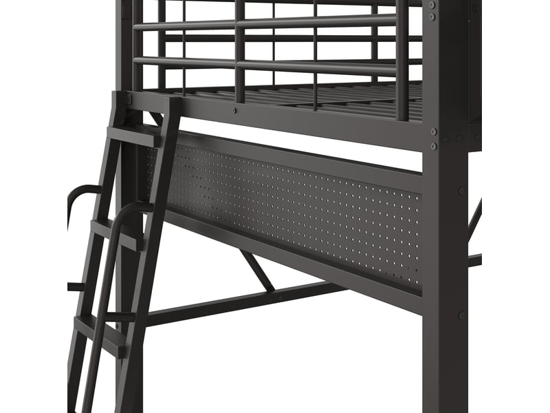  Lit mezzanine 140 x 200 cm en métal noir avec rangements latéraux pratiques et espace ouvert, sans matelas  - Conforama D