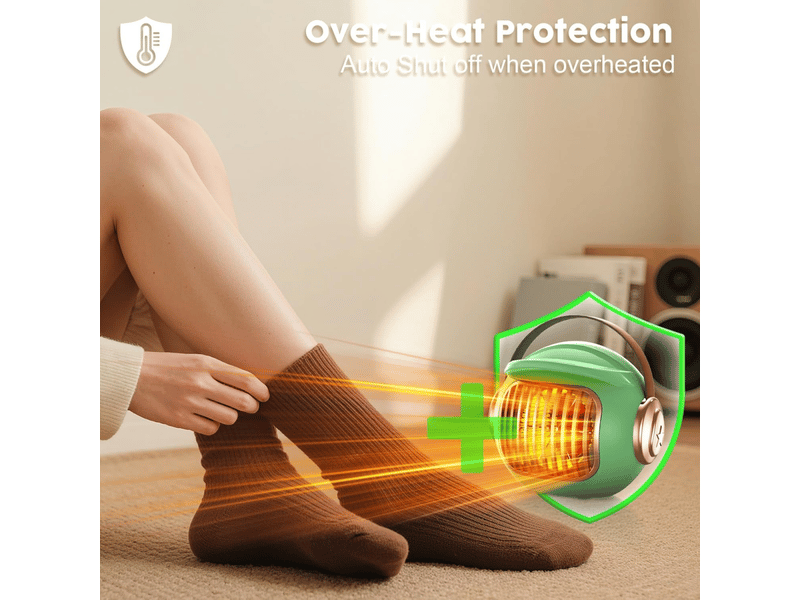  Chauffage portable avec protection contre la surchauffe et le basculement, chauffage rapide et silencieux en hiver, chambre à coucher, vert  - Conforama E