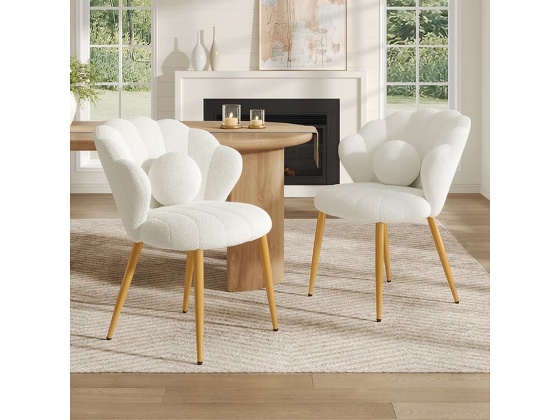  Lot de 2 chaises de salle à manger – assise rembourrée – pieds en métal doré – blanc  - Conforama D
