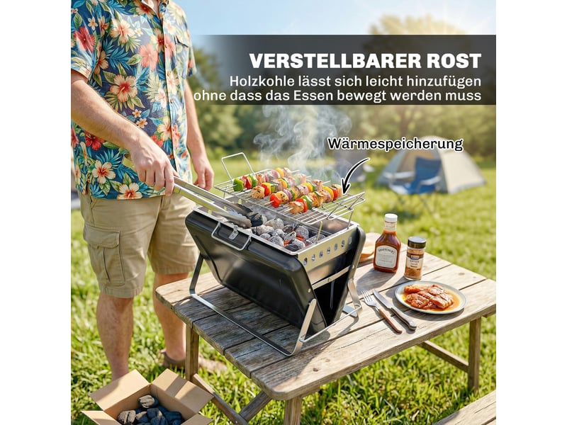  Barbecue au charbon portable format mallette, grille réglable, 40 x 28 x 25,5 cm  - Conforama W