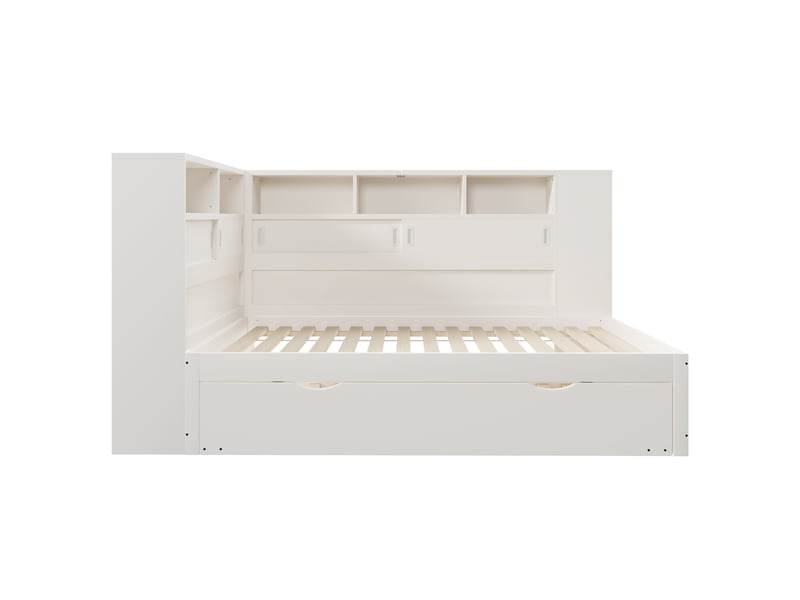  Lit de jour, lit enfant 90x200 + 90x190 cm, canapé-lit, lit gigogne, tête de lit avec rangement, usb, sans matelas, blanc  - Conforama B