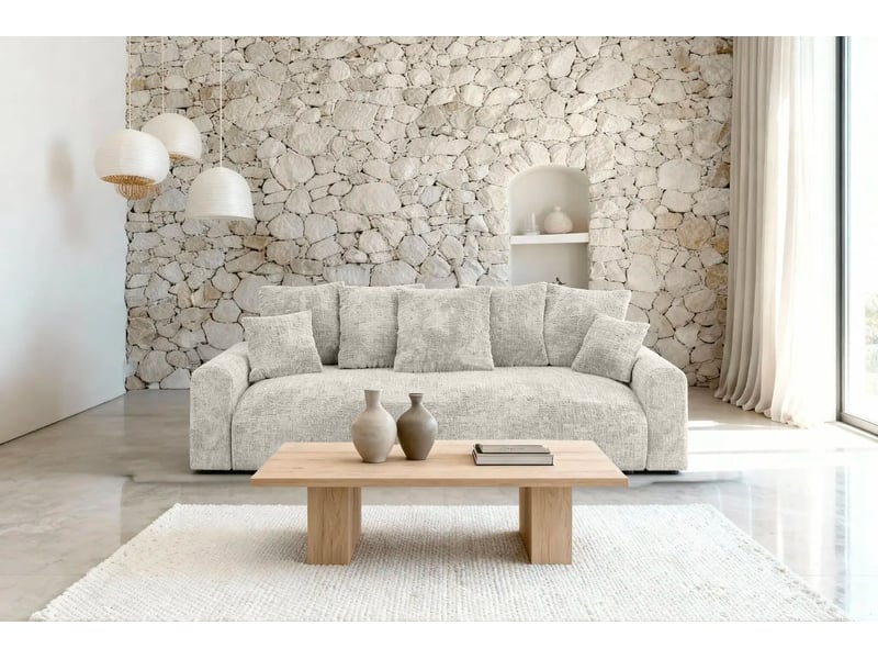  Oli - canapé droit convertible tissu chenille 3 places blanc  - Conforama D