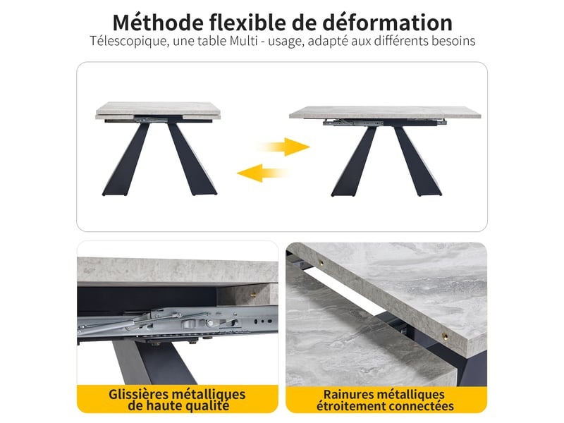  Table à manger extensible noir et gris, rangement, effet marbre, design moderne, confort, solide - mdf et métal - 159x74x77cm  - Conforama C