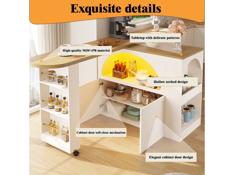  Table de bar extensible avec rangements et led 135-205x39x100 cm blanc N620BZ251006W - Conforama D