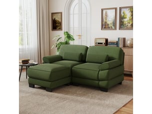 Canapé d'angle 2 places en l avec 1 pouf, cordon cord, coussin lombaire, assise profonde, style minimaliste moderne, vert, pour salon et appartement