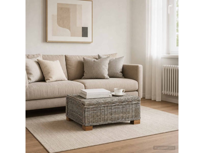  Table basse - table de salon - table à thé gendt rotin naturel gris kubu 67 x 60 x 30 cm  - Conforama B