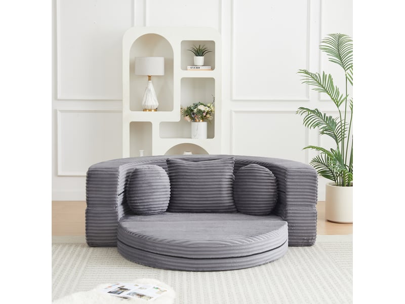  Canapé convertible 4 en 1 compressé, 180x92x84 cm en mousse confort  et velours côtelé couleur gris, simple  - Conforama D