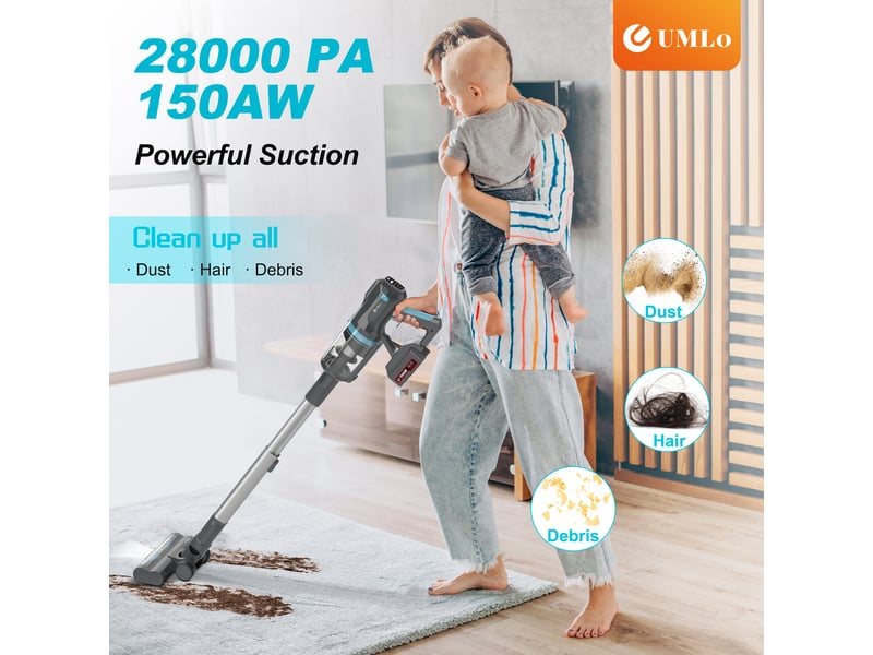  Aspirateur balai sans fil 2-en-1 avec filtre hepa, moteur sans balais 300 w, batterie 4000 mah, écran led  - Conforama C