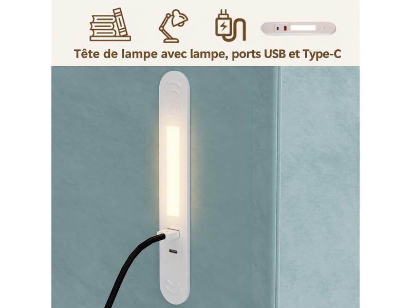  Lit coffre simple en velours bleu 90 x 200 cm avec sommier, led et usb type-c  - Conforama W