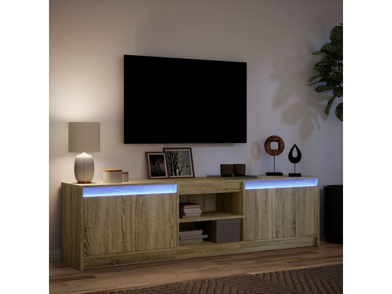 Meuble tv - banc tv - meuble de rangement avec led chêne sonoma 180x34x50 cm bois d'ingénierie - Conforama E