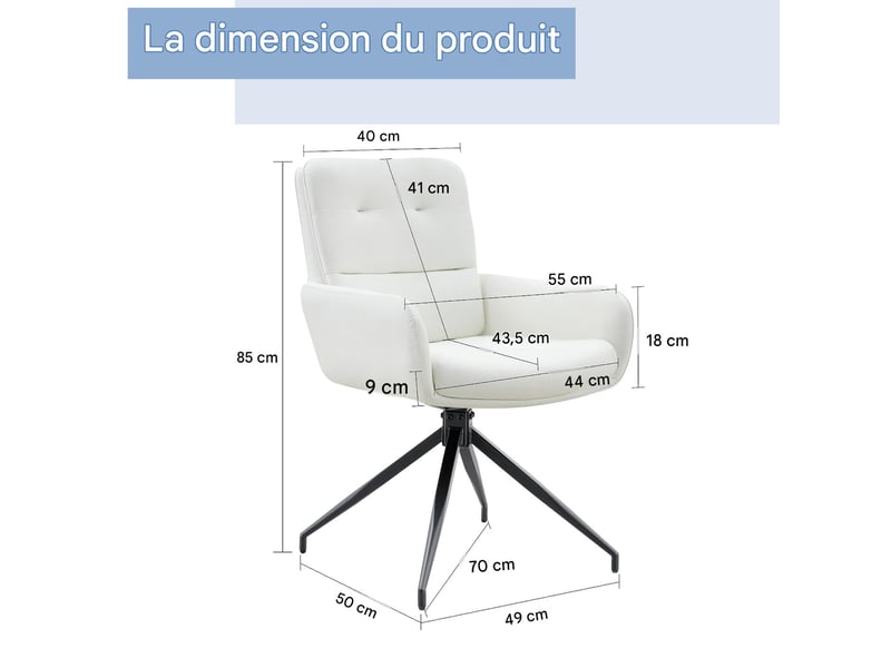  Lot de 2 chaises pivotantes à 360° en similicuir pu, piètement en métal W3658P391038 - Conforama C