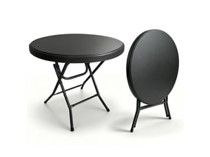 Table pliante ronde en hdpe avec piètement métallique repliable, montage sans outil, 80 cm, capacité 136 kg