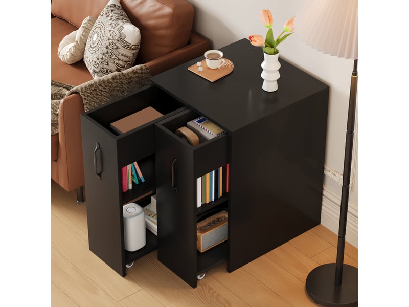  Bibliothèque à roulettes noire, meuble de rangement mobile pour bureau avec tiroirs extensibles, configuration réversible, 52x50x75cm.  - Conforama D